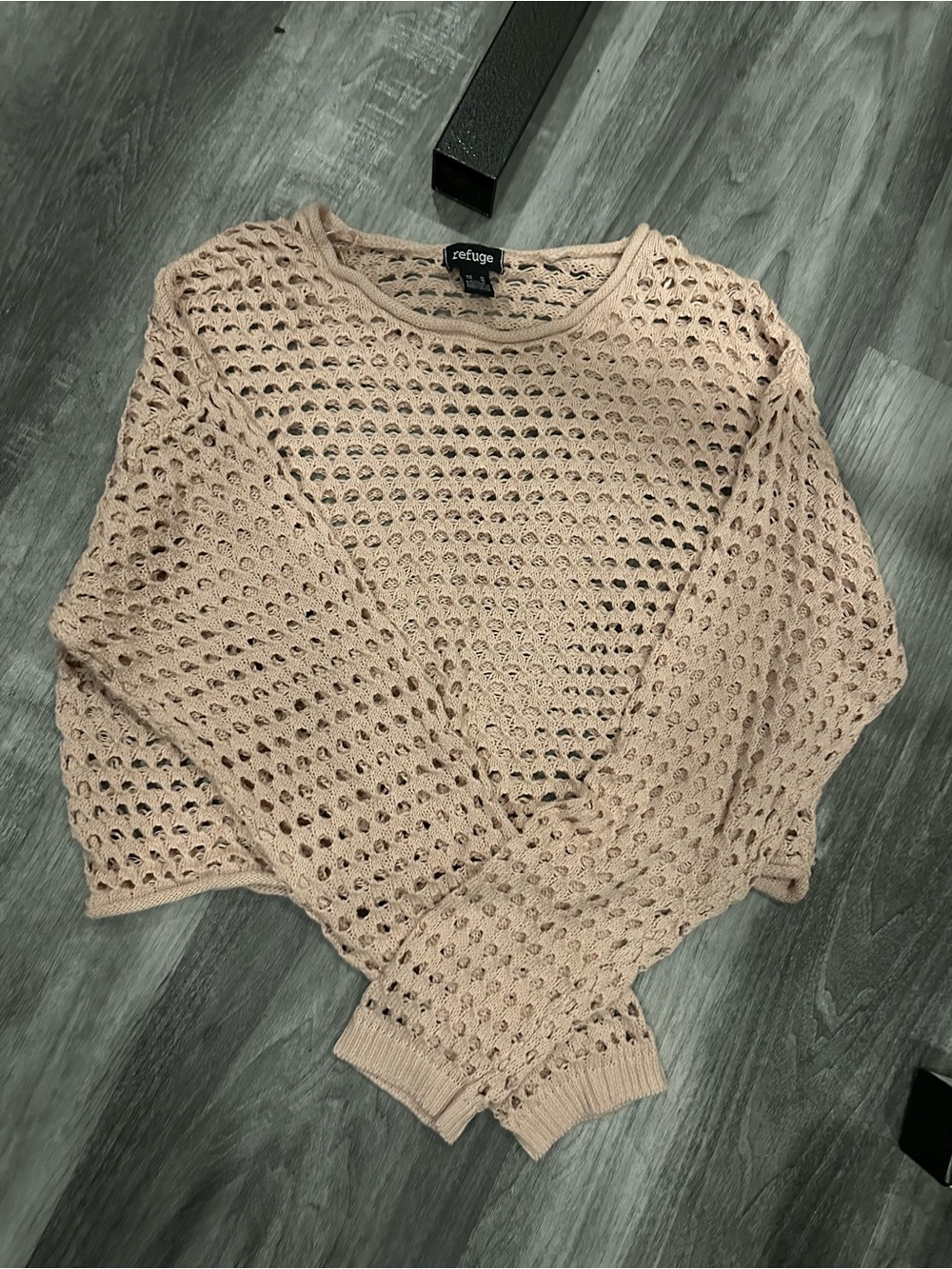 refuge Beige Open-Weave Crewneck Sweater